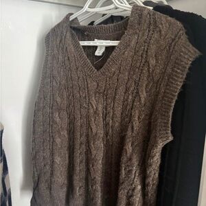 Brown Cable Knit Sweater Vest